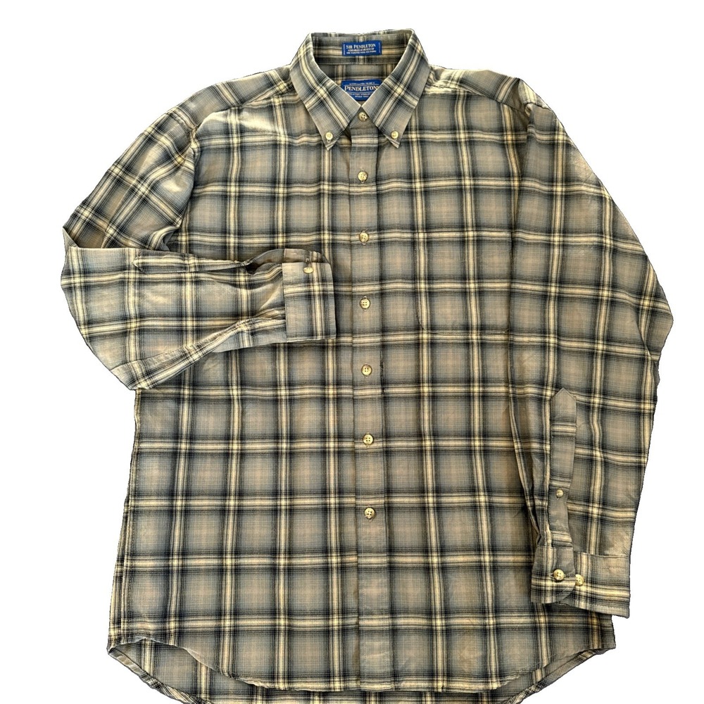 Pendleton Sir Pendleton LG 100% Virgin Wool Plaid Button Long Sleeve Shirt Gray